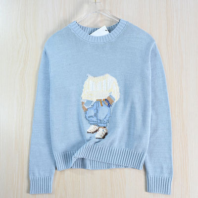 经典粗针棉线卡通熊圆领休闲毛衣