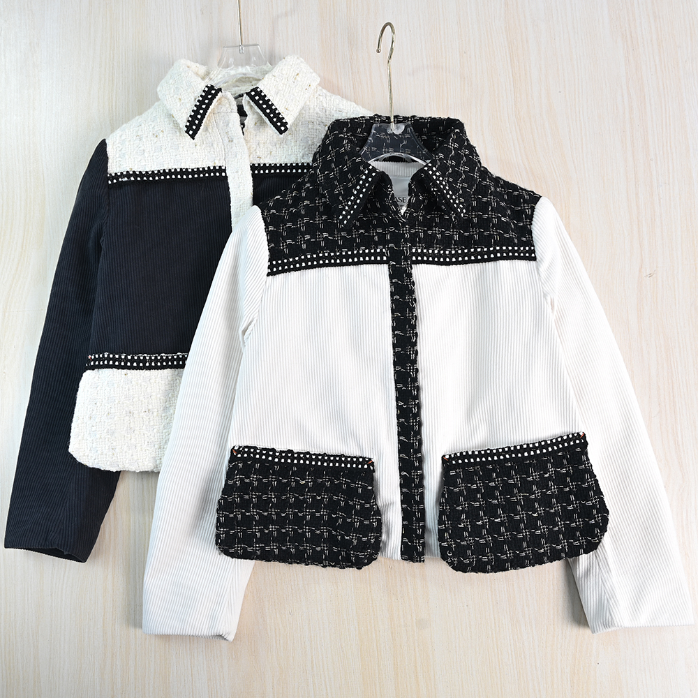 灯芯绒拼色翻领夹棉保暖休闲外套