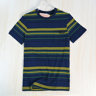 休闲短袖 16棉质条纹撞色贴袋圆领修身 T恤 263 思琪女装