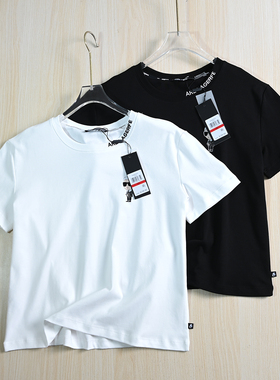 思琪女装254/10 美系 棉质领口刺绣字母圆领短款休闲短袖T恤