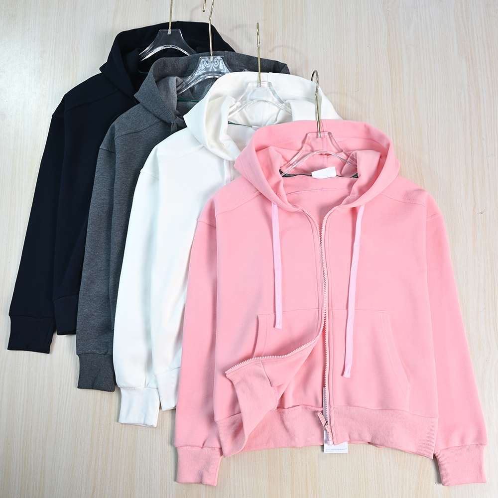 珠地棉混纺连帽拉链休闲开身卫衣