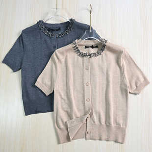 针织开衫 思琪女装 气质含羊毛钉钻圆领休闲短袖 254