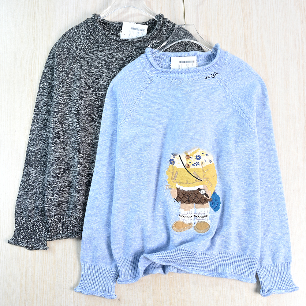 甜美风绵羊毛卷边长袖针织毛衣