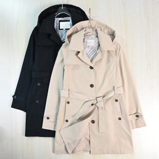 思琪女装263/16  气质干练可脱卸帽单排扣腰带修身休闲中长款风衣