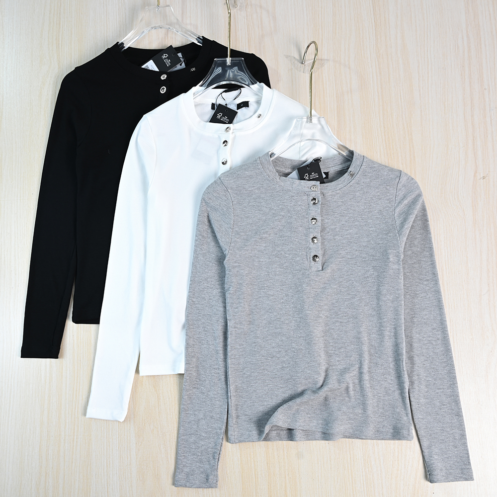 精致软弹螺纹修身短款长袖T恤