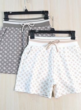 思琪女装  263/5精致满印花松紧腰系带休闲针织短裤