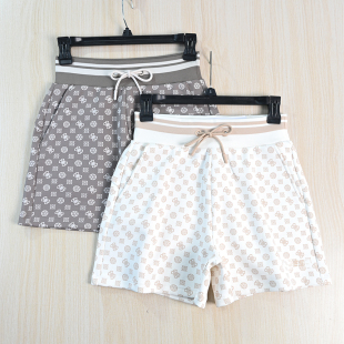 5精致满印花松紧腰系带休闲针织短裤 思琪女装 263