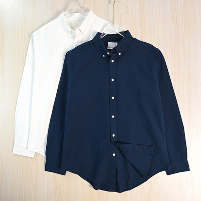 通勤牛津棉系扣领休闲长袖衬衫