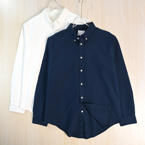 通勤牛津棉系扣领休闲长袖衬衫