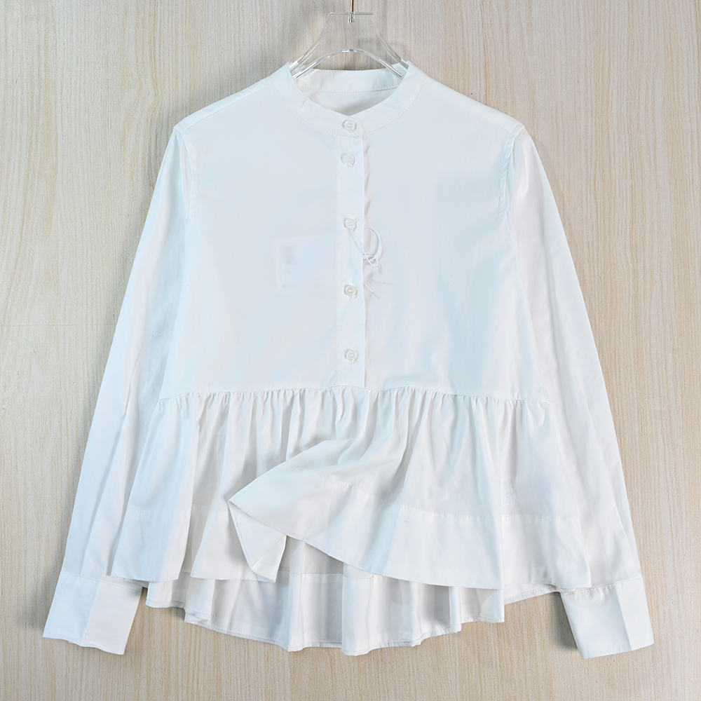 棉质立领半系扣拼接休闲长袖衬衫