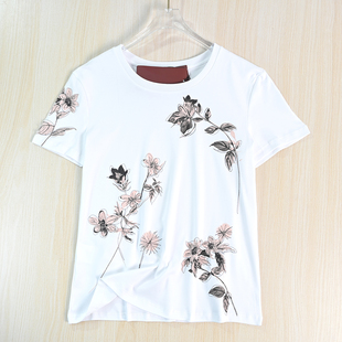 休闲短袖 思琪女装 舒适棉质印花刺绣烫钻圆领修身 T恤 263