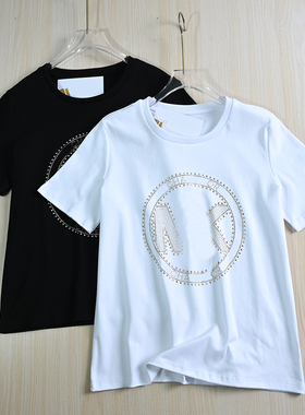 思琪女装 253/10 美M系风格 棉质烫钻圆领休闲短袖T恤