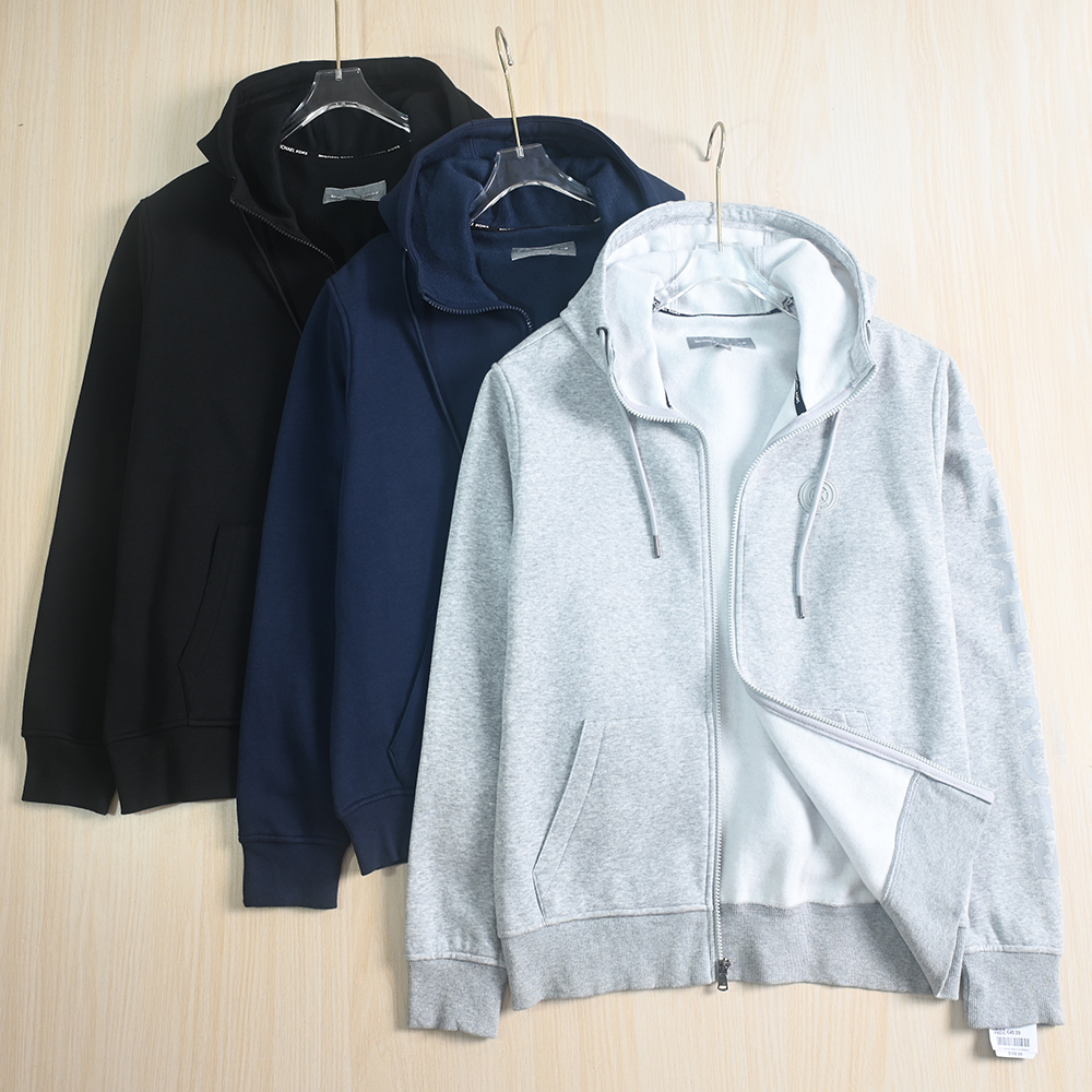 简约拉毛绒男连帽拉链开身卫衣