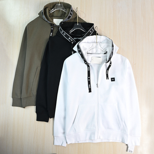 男装好货 261/19美M系腹绒帽檐字母织带连帽休闲长袖开身卫衣01