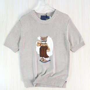 短袖 思琪女装 美国单卡通熊粗针棉线混纺圆领休闲短款 毛衣 2512