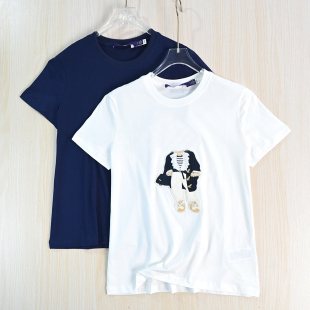 休闲短袖 思琪女装 美国单贴布卡通熊棉质圆领修身 T恤 263