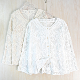 261 罩衫 衬衫 棉纱立体绳绣圆领宽松休闲长袖 思琪女装