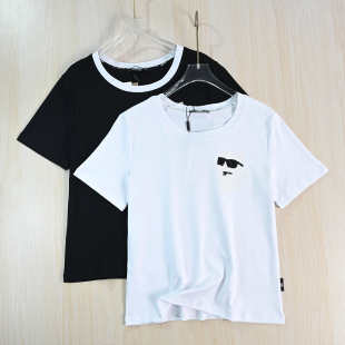 休闲短袖 思琪女装 美系K尔亮片卡通猫咪棉质圆领修身 T恤 263