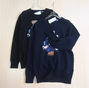 色织卡通熊粗针棉线圆领长袖 可情侣款 美国单 针织毛衣 2512