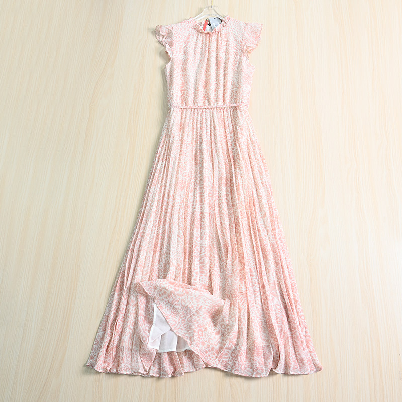 思琪女装 英伦风格 优雅大气精致甜美飞飞袖高腰雪纺中长款连衣裙