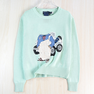 美国单机车卡通熊粗针棉线圆领休闲长袖 毛衣 2512 思琪女装