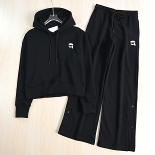 思琪女装257/28 运动休闲圈棉软胶贴布连帽套头卫衣宽松卫裤套装