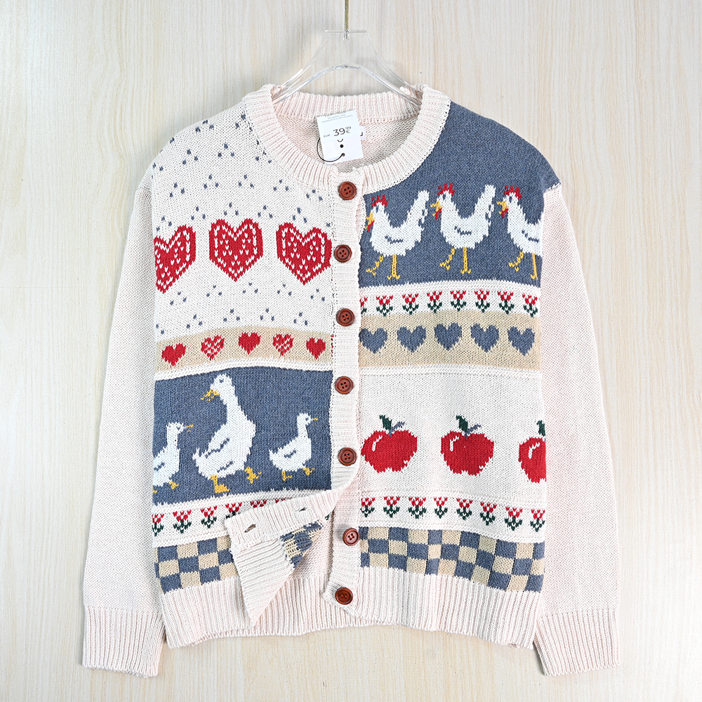 厚实色织提花休闲长袖针织开衫