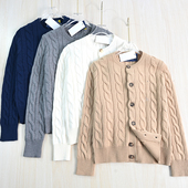 259 经典 思琪女装 刺绣粗针绞花圆领系扣休闲针织开衫