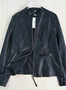 思琪女装259/22  街头风软质PU皮立领修身休闲长袖皮衣