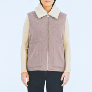 思琪女装 18羊毛混纺舒服温暖仿羊羔绒加厚毛呢背心马夹外套 2512