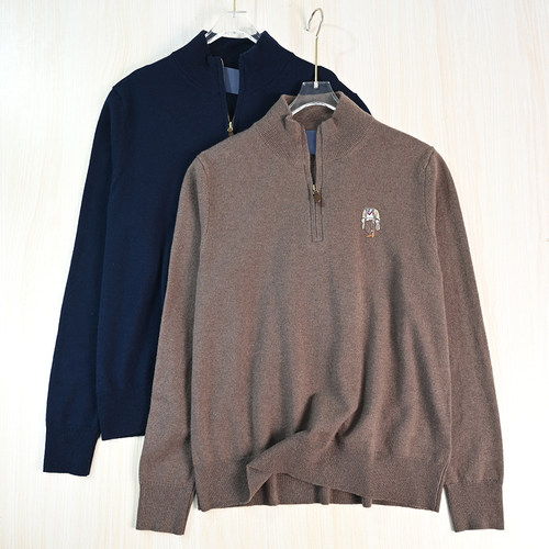 卡通熊羊绒半拉链立领休闲针织衫