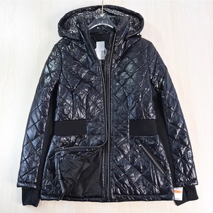 美M系亮面菱格绗缝拼接可脱卸帽手指袖 休闲棉服 261 思琪女装