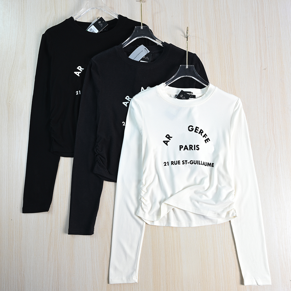 软糯绒感松紧褶皱腰休闲长袖T恤