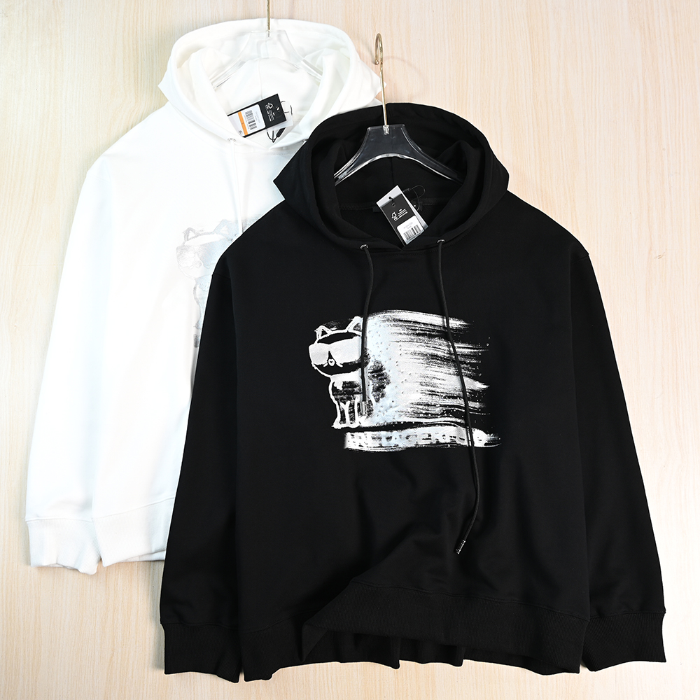 烫钻印花卡通猫连帽宽松长袖卫衣