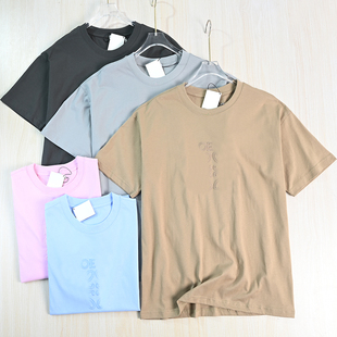 棉质重工刺绣字母圆领休闲直筒短袖 T恤 2512 情侣款