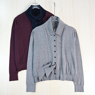 北欧假两件季 扣翻领修身 休闲长袖 思琪女装 针织开衫 2512