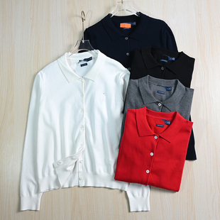 254 针织开衫 简约百搭棉线刺绣翻领系扣长袖 美国单 思琪女装