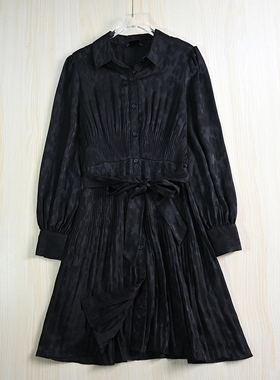 思琪女装 253/3 美D系 气质暗花翻领系扣修身泡泡袖长袖连衣裙