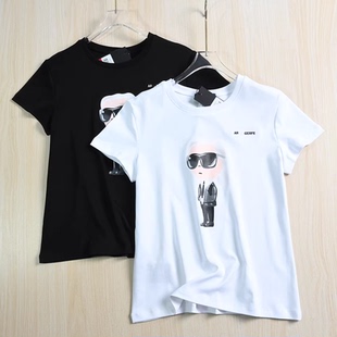 261 休闲短袖 棉印卡通人刺绣字母圆领修身 T恤 美系K尔 思琪女装