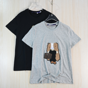 休闲短袖 思琪女装 美国单刺绣贴布卡通熊棉质圆领修身 T恤 263