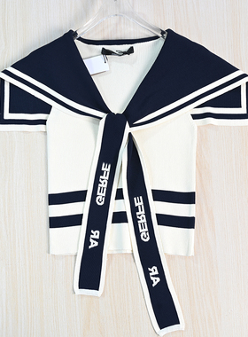 思琪女装263/16 美系K尔飘带字母海军领螺纹修身短款无袖针织背心