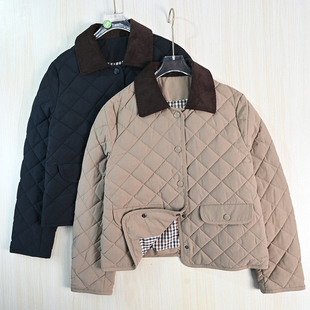 菱格绗缝白鹅绒灯芯绒翻领休闲短款 保暖羽绒服 2512 思琪女装