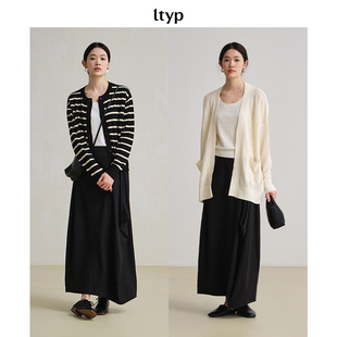 ltyp旅途原品【5折微瑕】天丝亚麻荡褶半裙黑色半身裙女垂感裙子