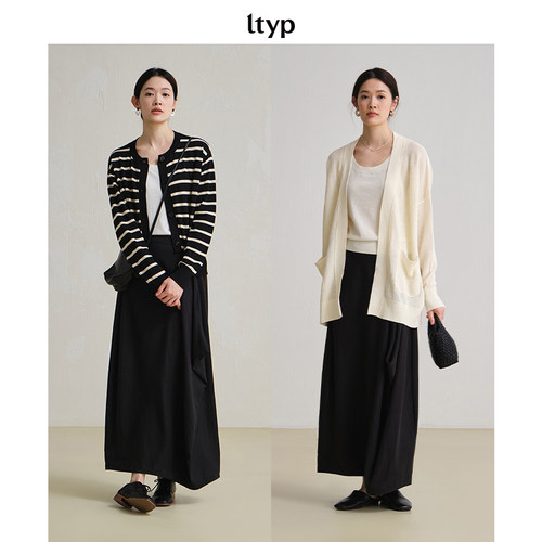 ltyp旅途原品【5折微瑕】天丝亚麻荡褶半裙黑色半身裙女垂感裙子