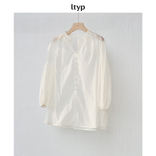 ltyp旅途原品【5折微瑕】纯棉休闲文艺透气V领套头小衫女 独家