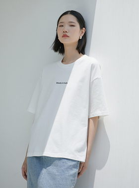 ltyp旅途原品【5折微瑕】经典slogan宽松字母T恤女夏 白色休闲
