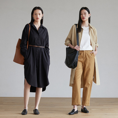 旅途原品【微瑕五折】 2025新款 纯棉衬衫宽松开叉设计连衣裙女