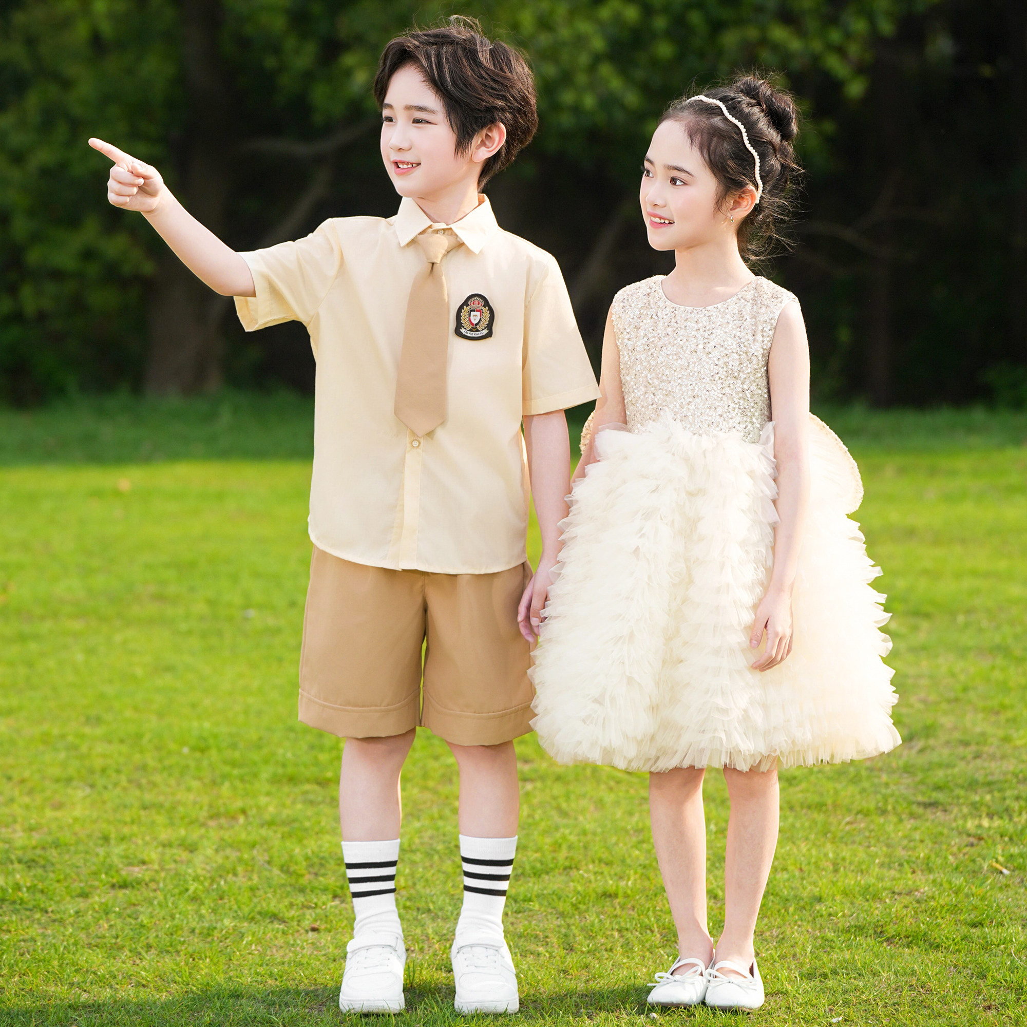 六一小学生大合唱表演服女童蓬蓬连衣裙男童礼服幼儿园毕业演出服