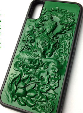 大漆雕漆朱砂浮雕 漆器手机壳 绿度母适用于iPhone11/12ProXSMAX