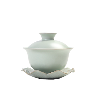 晟佑汝窑盖碗泡茶杯开片茶杯冰裂功夫茶具三才杯大号茶碗陶瓷杯子